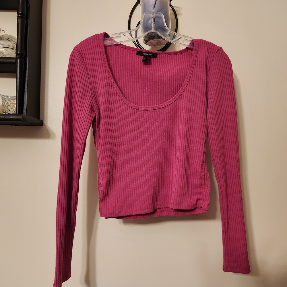 Forever 21 Fuscia Ribbed Long Sleeve Tee Juniors Small